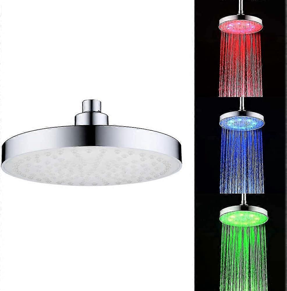 Automatic 8 Leds 3 Colors Changing Light Shower H-ead Round Circle Design Bath Sprinkler Temperature C-ontrol Sensor Inductor For Bathroom Washroom Po