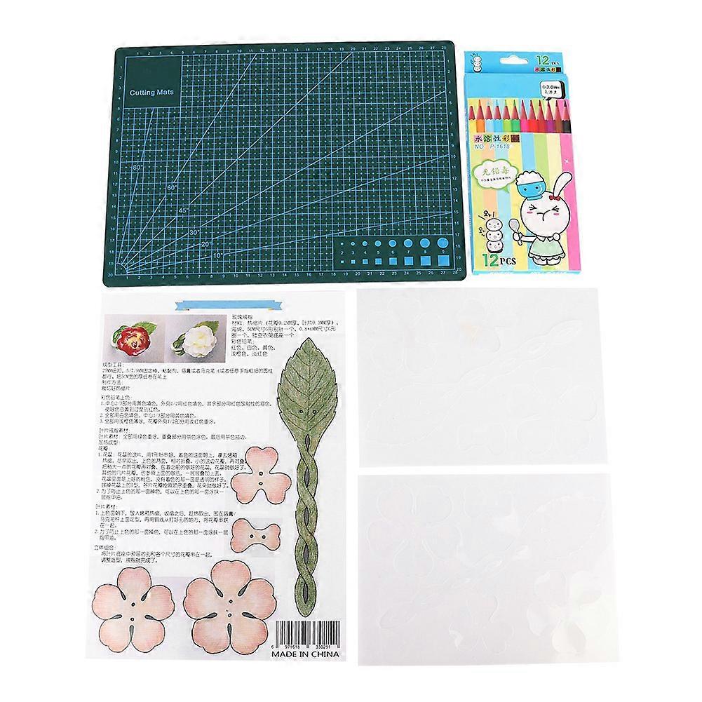 A4 Cutting Board & Rose Pattern Heat Shrink Sheet Set with 12 Color Brushes