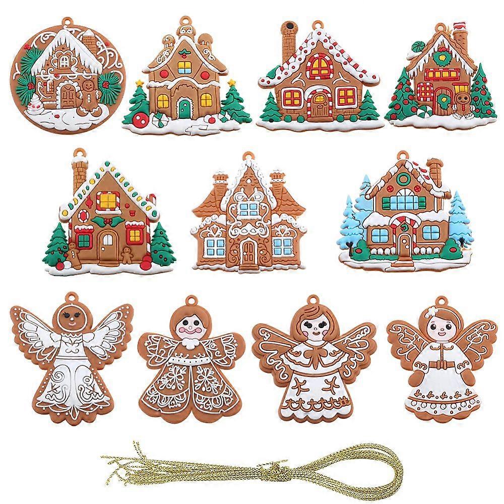 1Set Christmas Plastic Pendants with String Mixed Shapes Mixed Color 64~71x59~62x4~5mm Hole: 3mm 11pcs