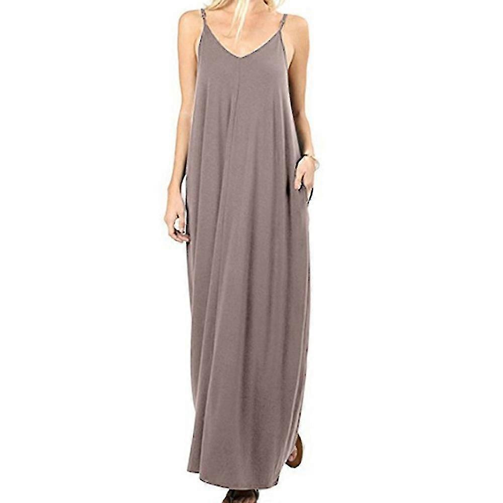 Women's Casual Sleeveless Deep V Neck Summer Beach Maxi Long Dress