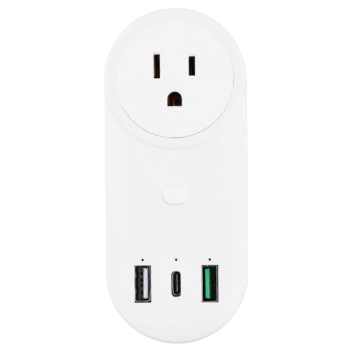 Smart Socket WiFi Plug 16A 2-Hole USB+Type-C Outlets 65W Remote Control Compatible Alexa US Plug