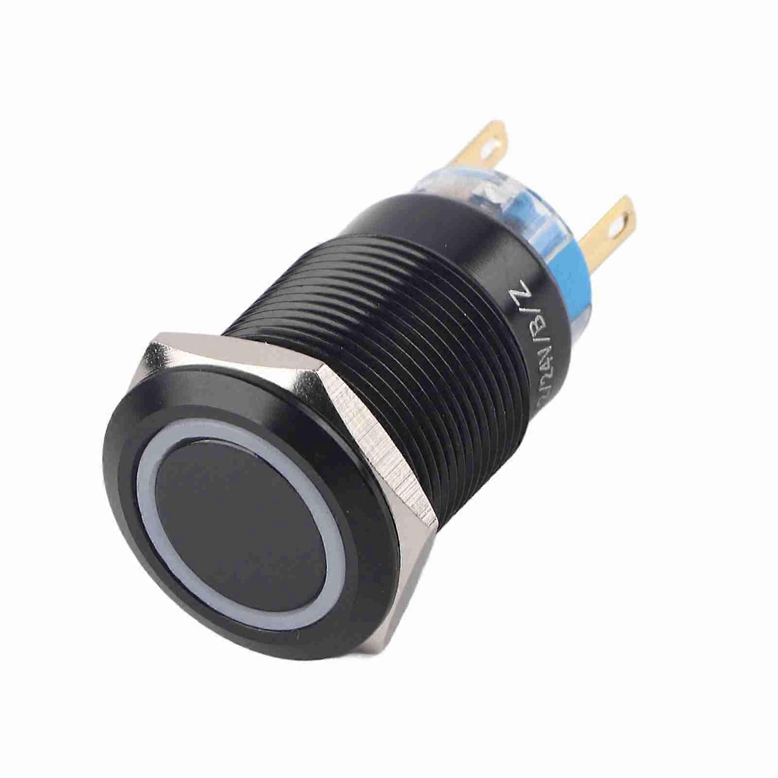 19mm 12-24V EIN/AUS Schwarz Wasserdicht Selbstsichernde Verriegelung Push Button Flate Schalter Blaue LED