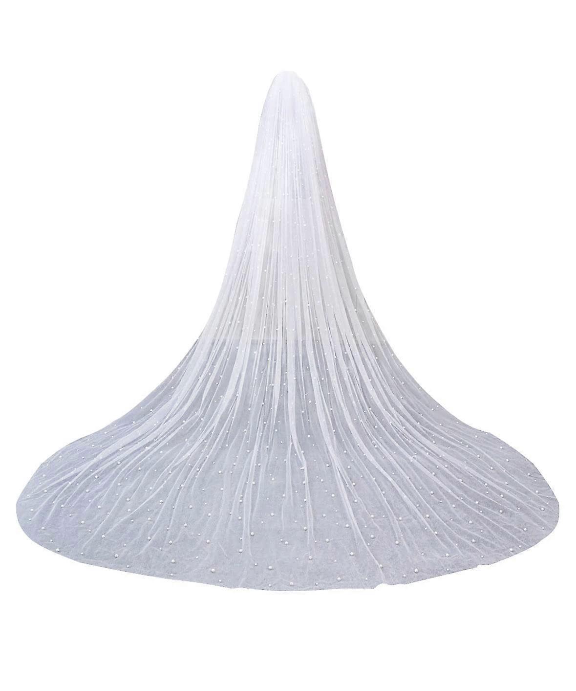 Long pearl wedding veil with metal comb for brides