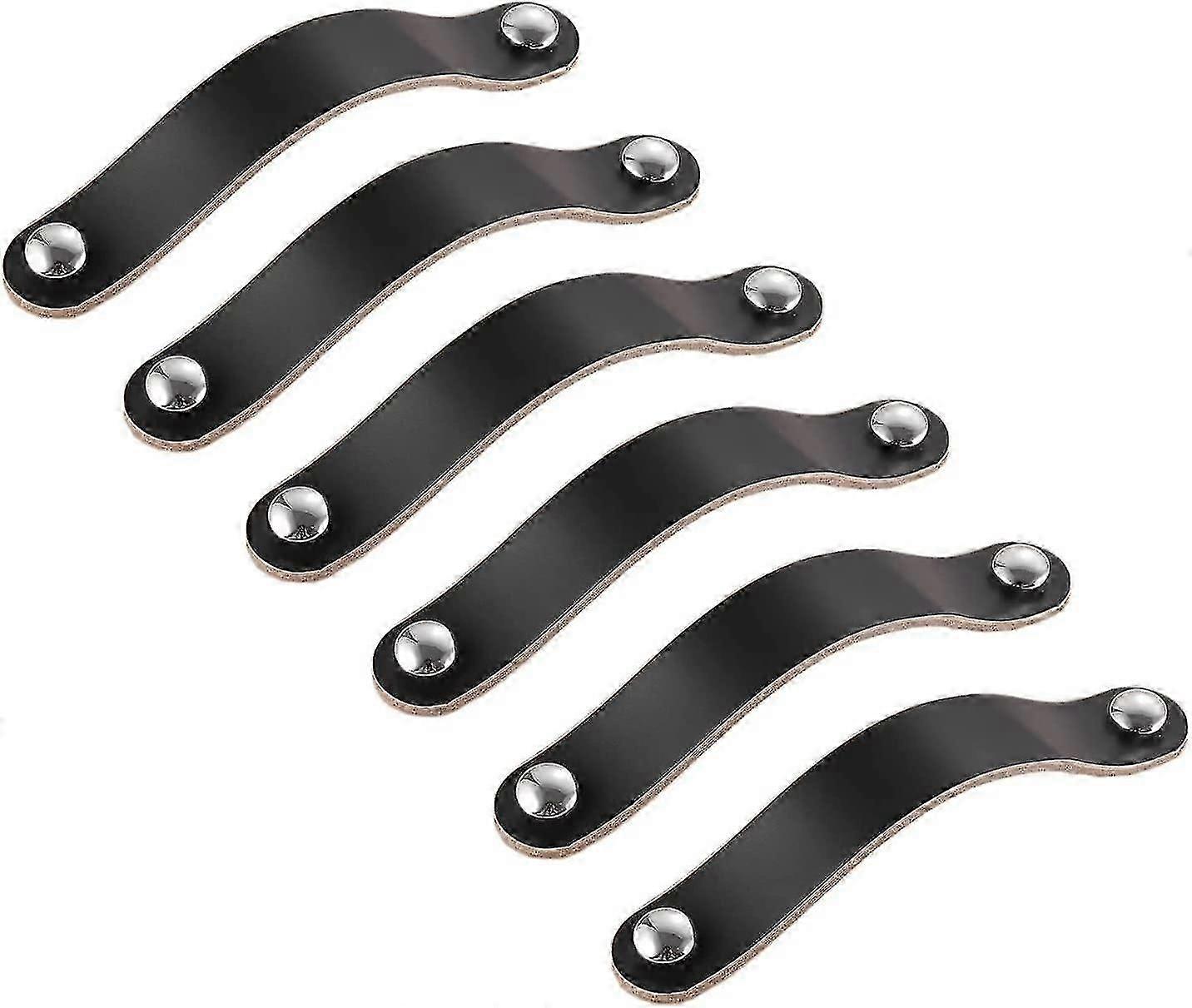 8 Pieces Black Leather Handles 128 Mm Leather Cabinet Pulls, Drawer Pulls, Cupboard Pulls Leather Handles For Cabinet Drawer Furniture