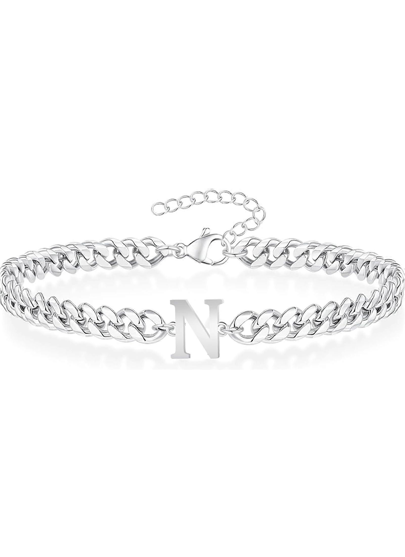 Silver Initial Bracelet for Valentines Day Gift for Him Adjustable Size