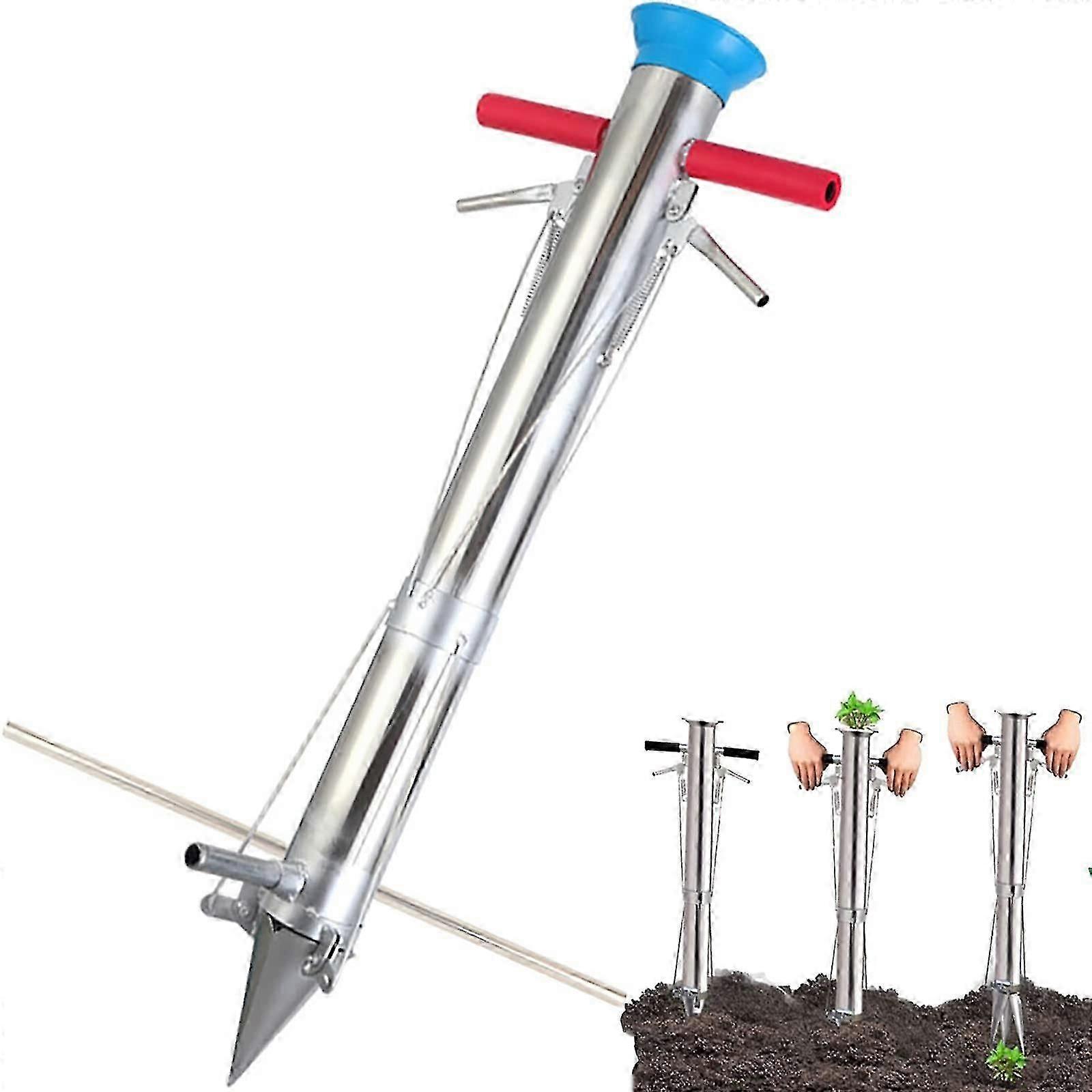 Long Handle Bulb Planter and Transplanter Stainless Steel Vegetable Planter Bulb Planter Turf Planter Gardening Tools -GSL