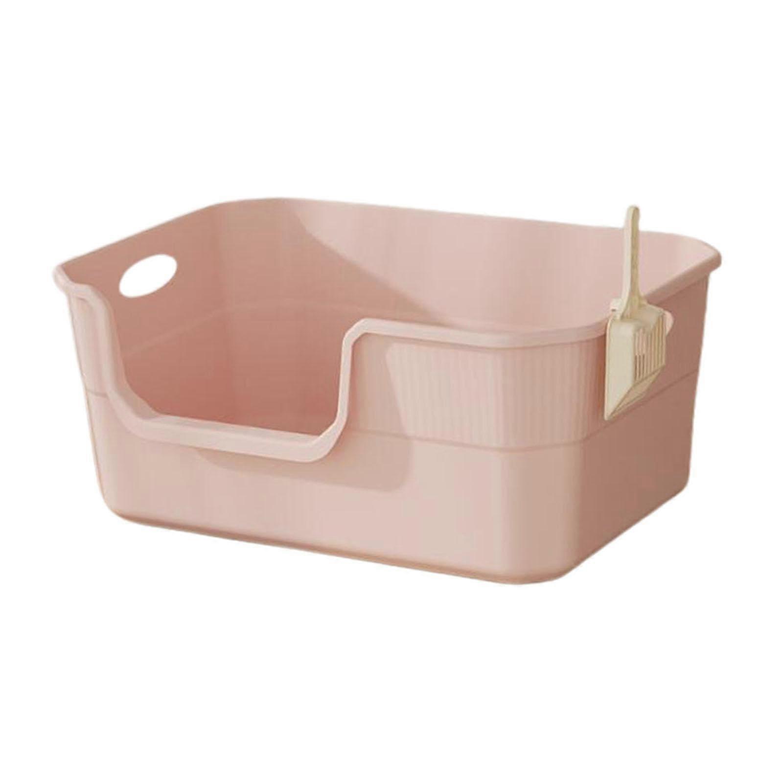 Open Garbage Box for Cats 50cm x 35cm x 22cm, Extra Large Pink Portable Cat Litter Box, Durable Pet Toilet for Small and Large Cats