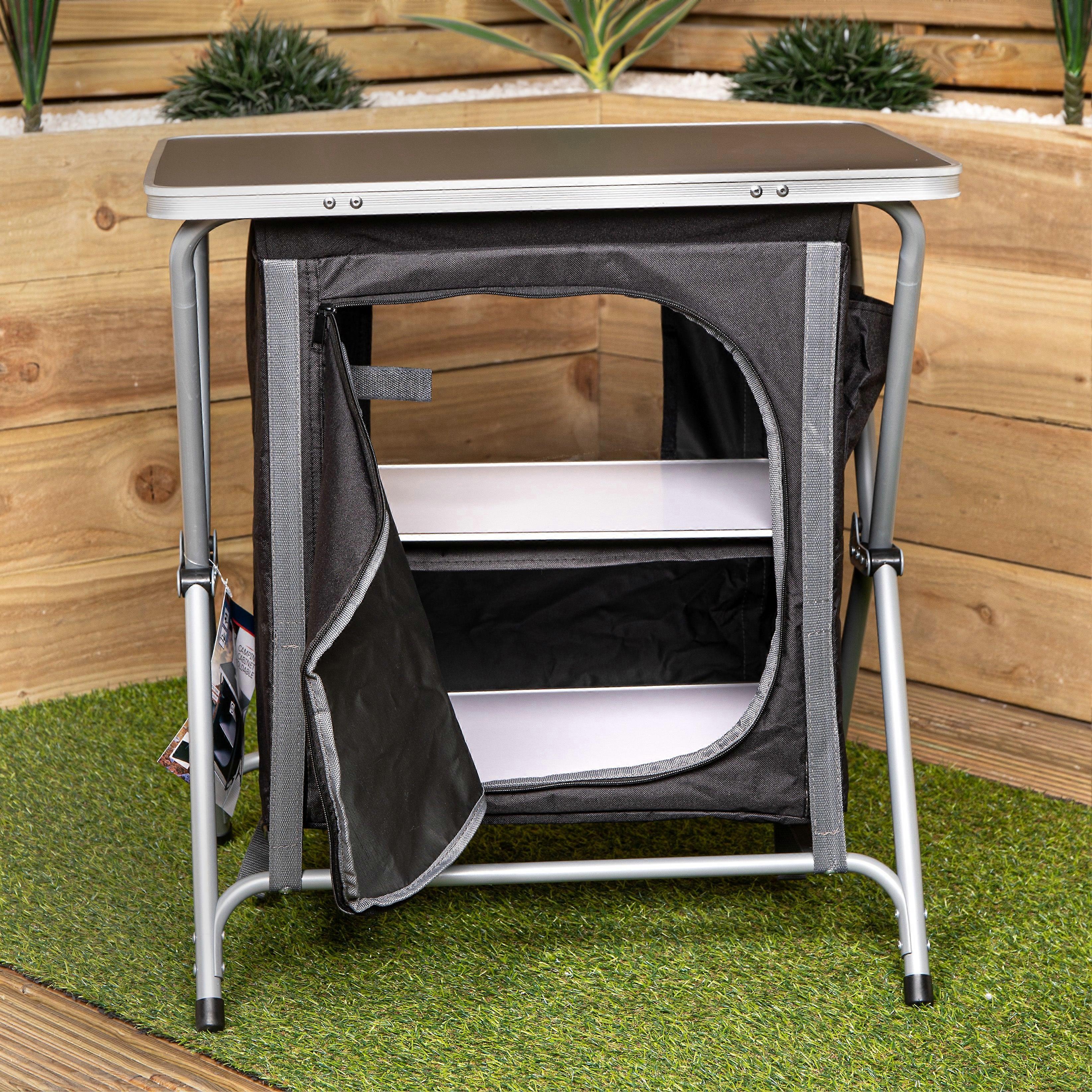 60Cm Portable Foldable Camping Table / Cabinet In Black