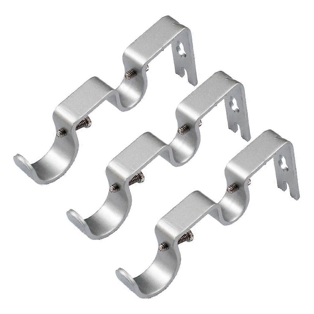 3pcs Silver Iron Adjustable Double Curtain Rod Wall Bracket Holder