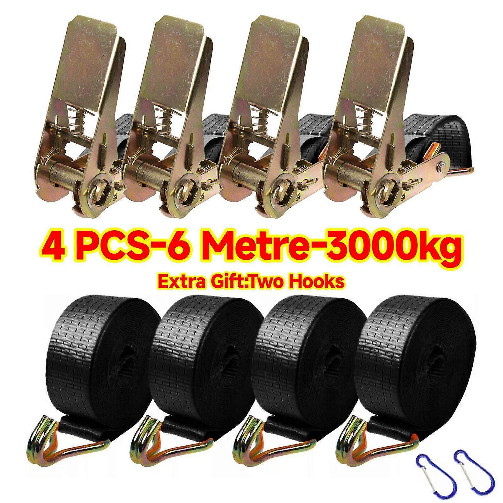 6 Metre~3000KG~4*Heavy Duty Ratchet Tie Down Straps Lashing Cargo/with two hooks No.09197