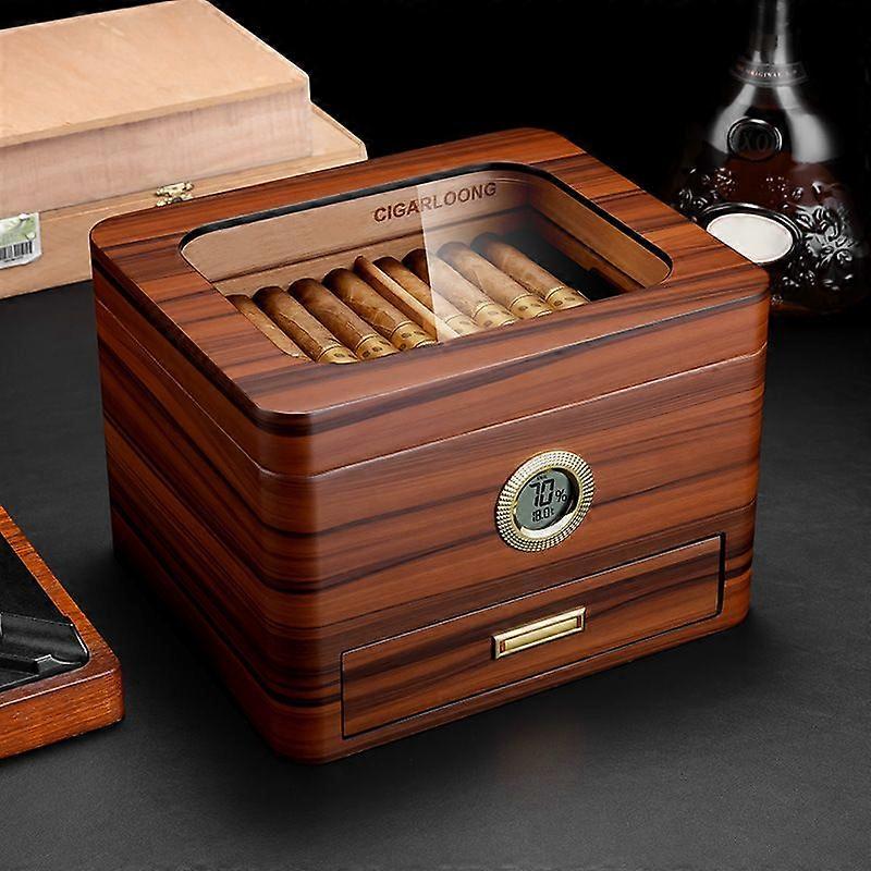 Eggplant Dragon (Cigarloong) Cigar Box Layered Large Capacity Viewing Window Mellow Cedar Wood Smoking Set Three Pieces