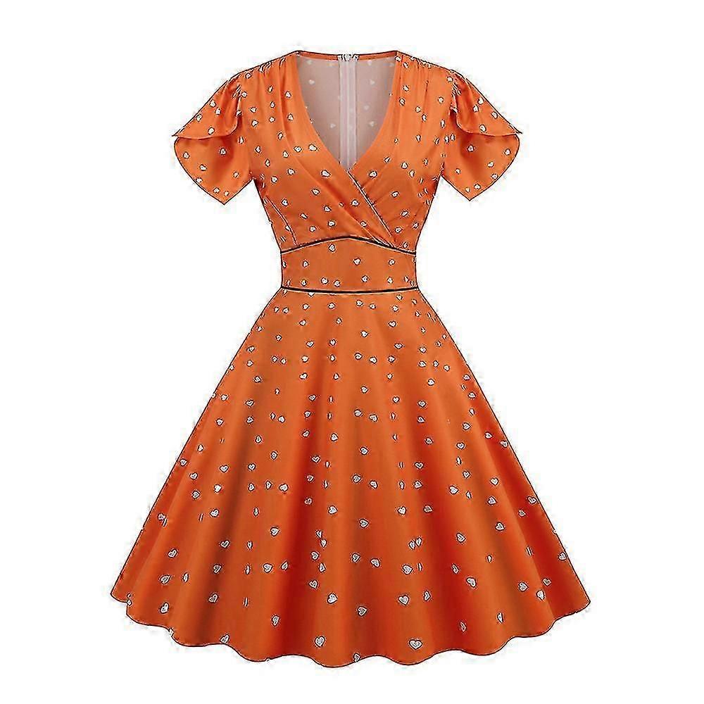 Kadın Sargı V Yaka Retro 50'ler 60'lar Elbise Kısa Kollu Yaz Polka Nokta Salıncak Elbiseler