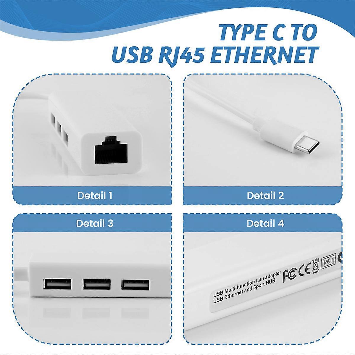 USB-C USB 3.1 Type C To USB RJ45 Ethernet Lan Adapter Hub Cable