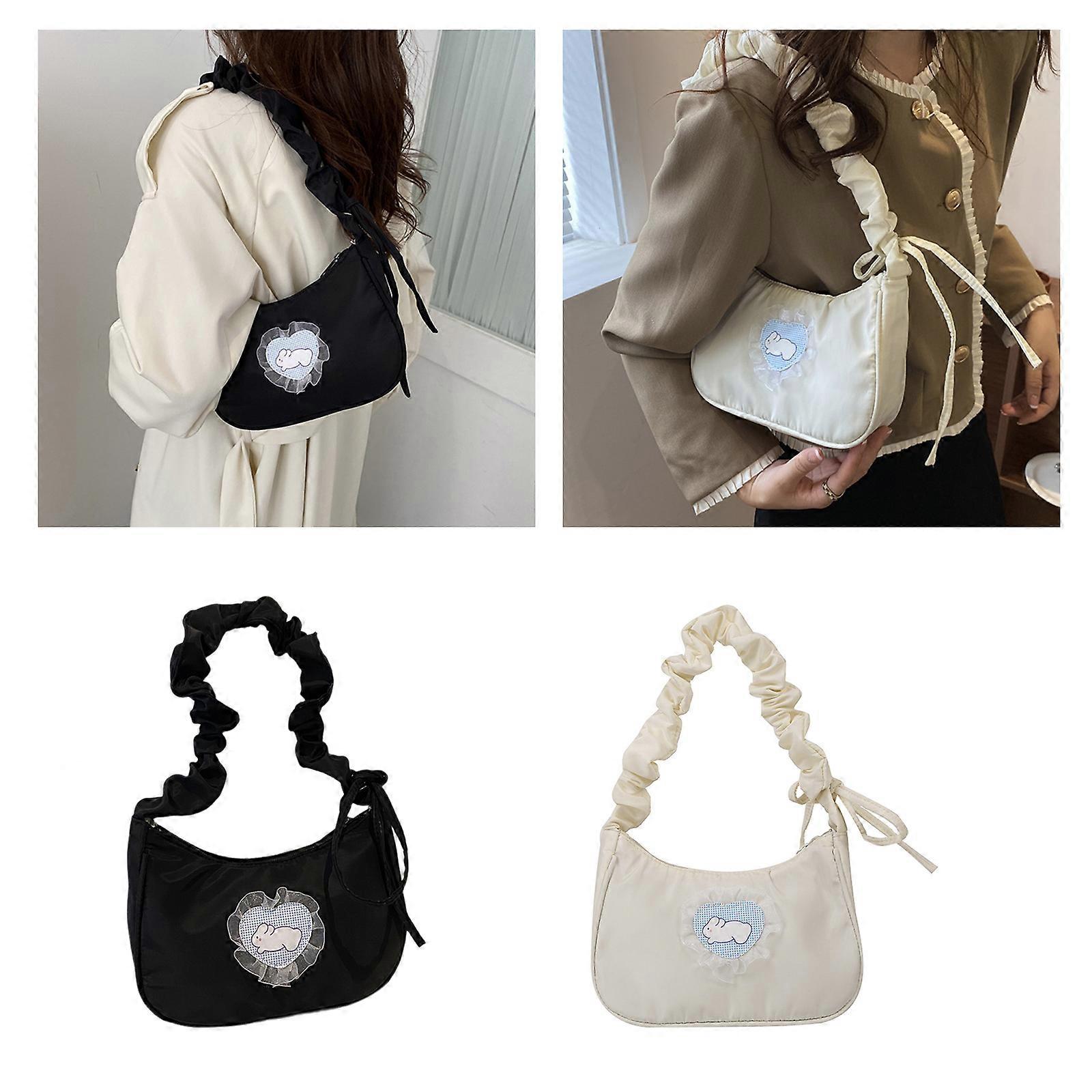 2023 NEW Crossbody Bag Pleated Drawstring Bag Lace Rabbit Shoulder Bag for Girl Women Versatile Tote Handbag Armpit Bag Black | Fruugo FI