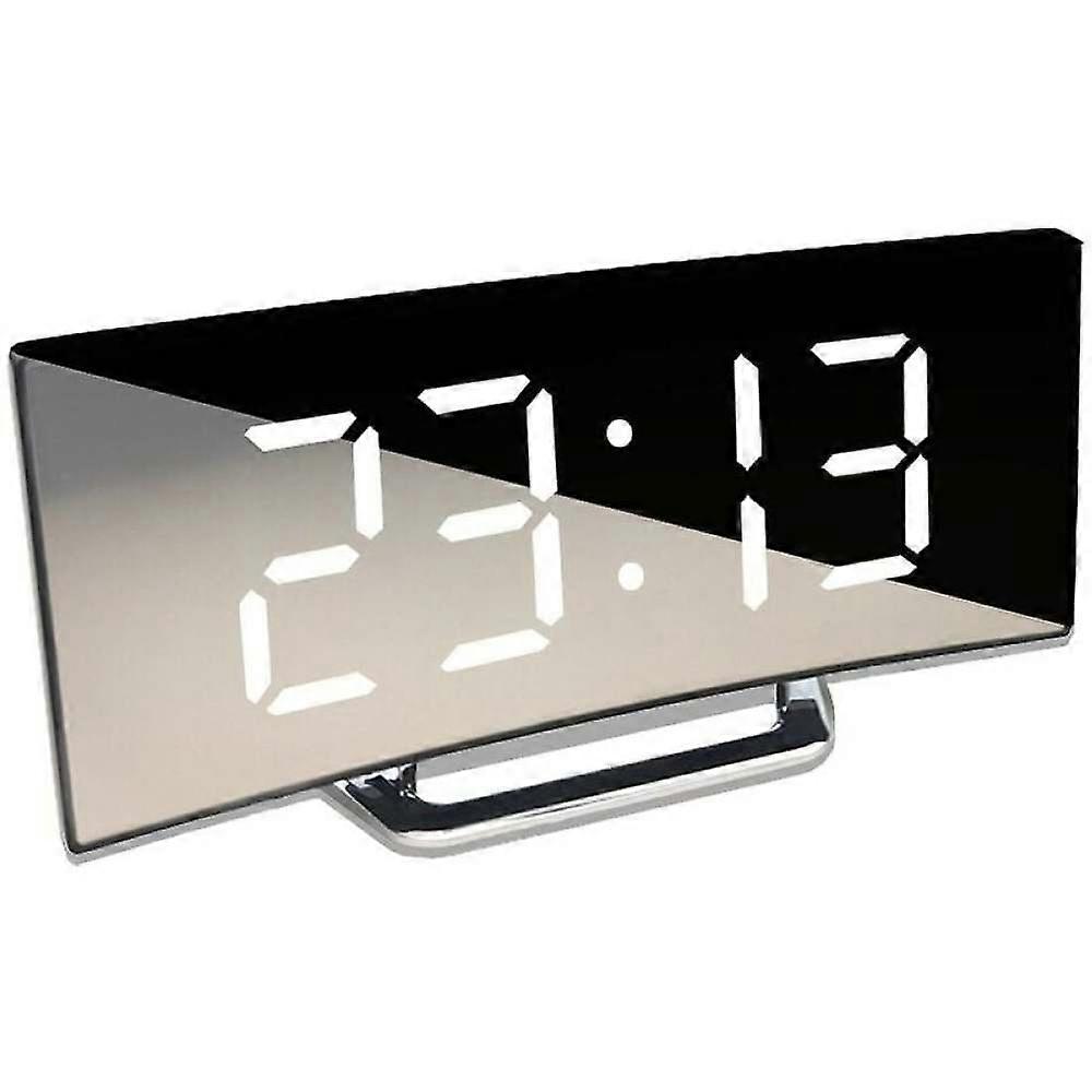 Digital LED Mirror Clock, Stylish Alarm Clock with Temperature and Humidity Display, Night Mode with Auto-Dimming, USB Power Supply for Convenient