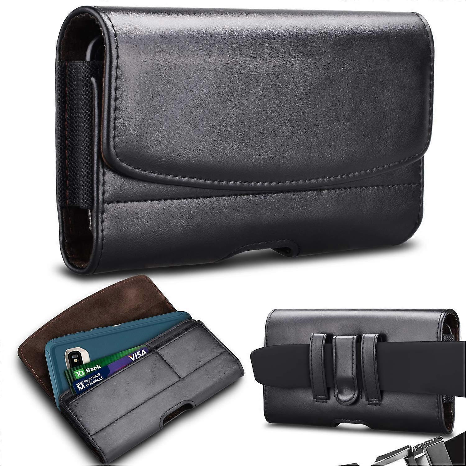 Galaxy S24 Ultra S23 Plus S22 S21 S20 F Note 20+ A13 - A16 A35 A51 A71 iPhone 16 Pro Max Leather Case, Black