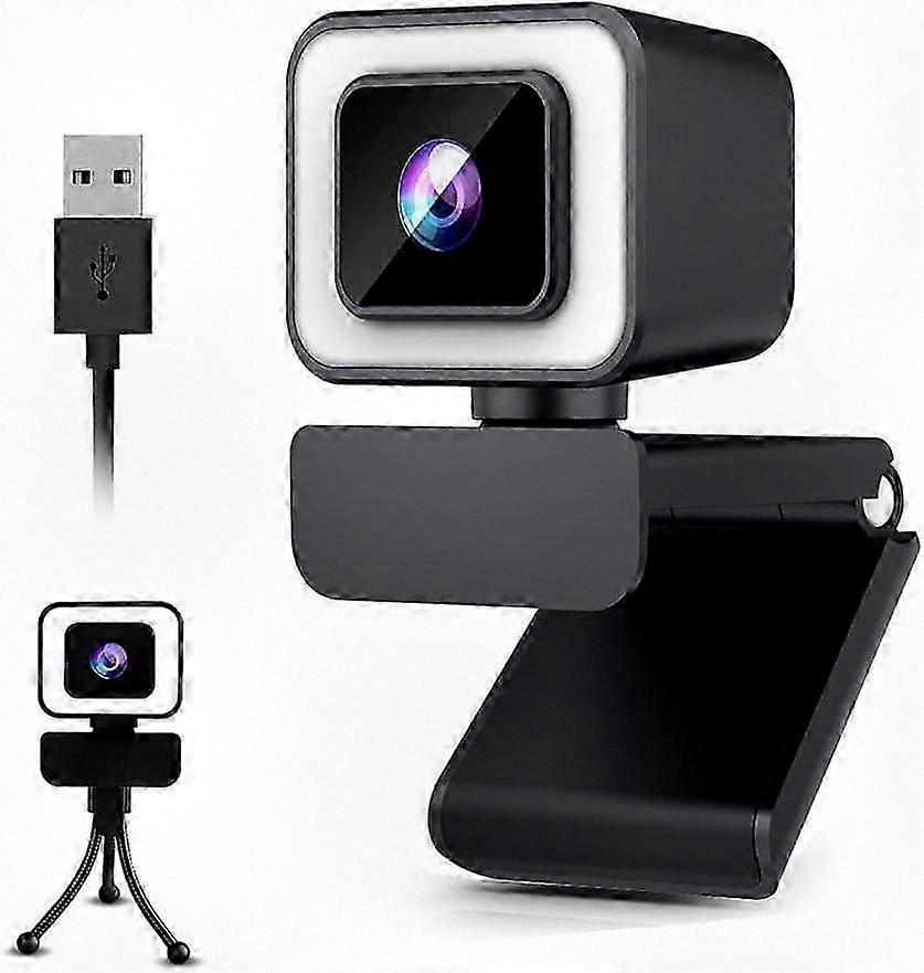 Full HD 1080p Webcam, 2K Resolution Auto Focus Camera with Adjustable Lighting, Portrait Lens