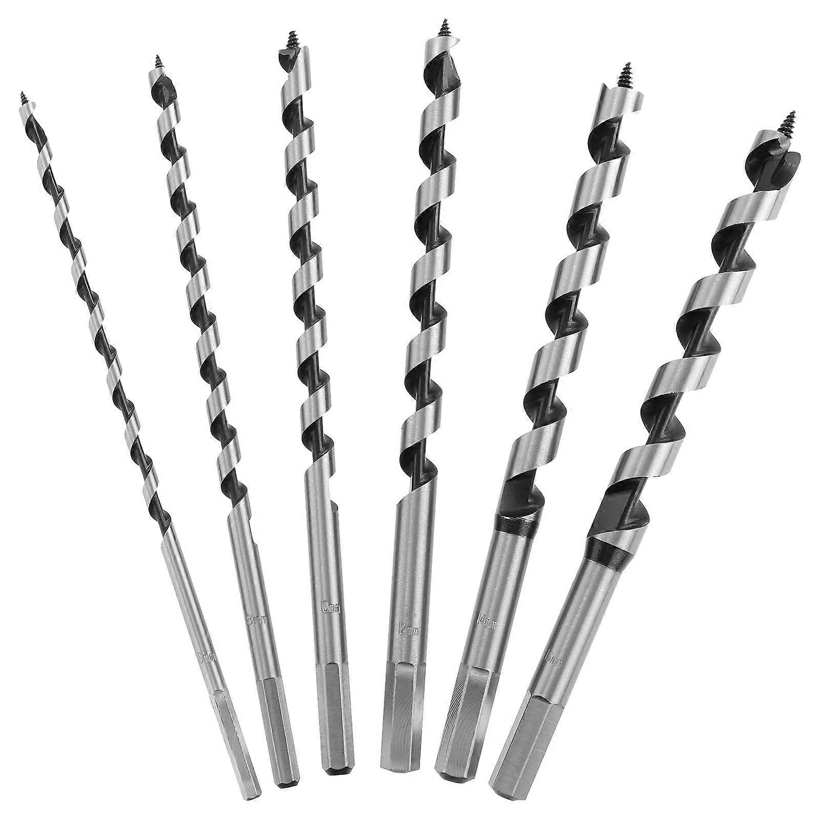 6pcs Auger Bit, 9' Extra Drill Long Bit 6/8/10/12/14/16mm Hexagonal Shank