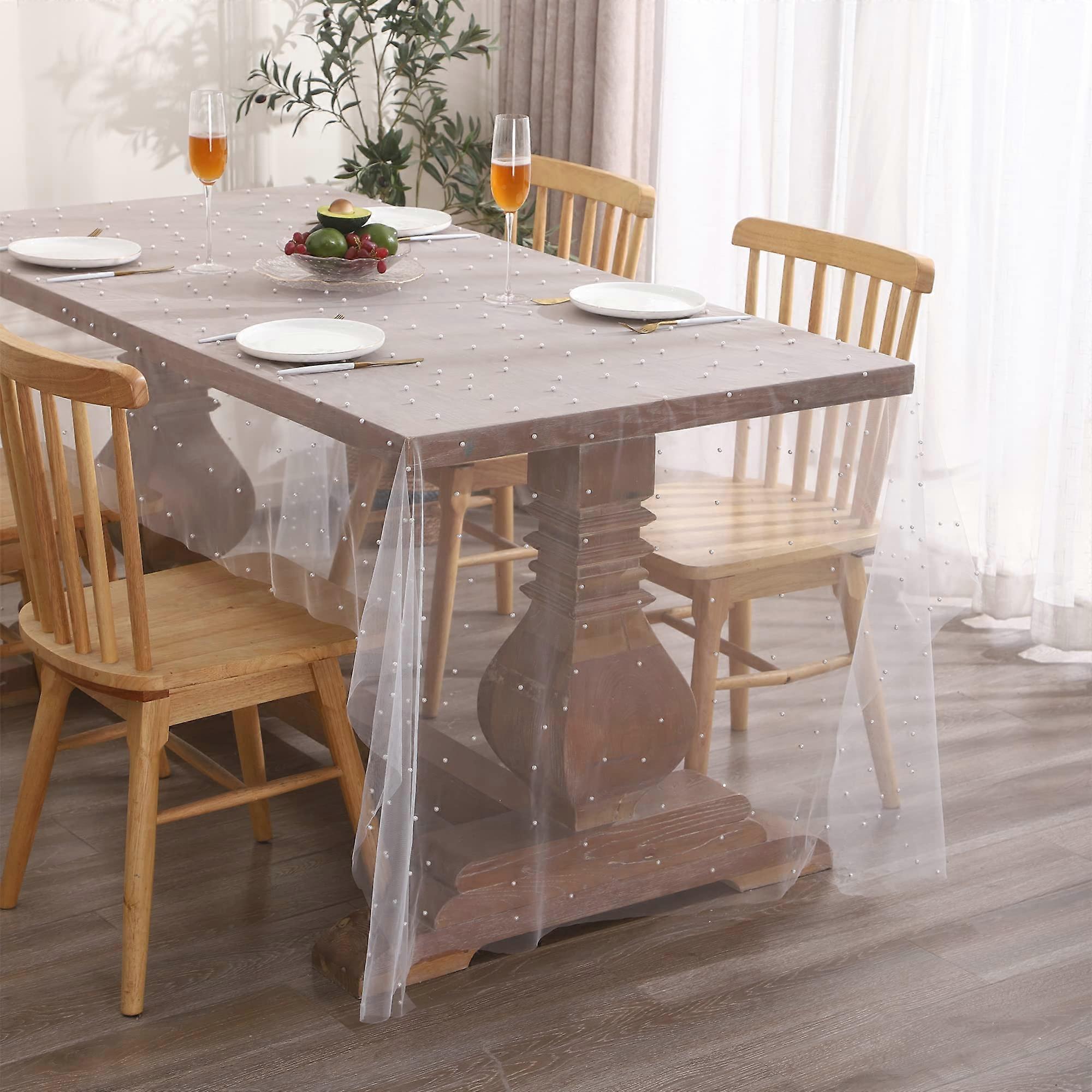 White Pearl Table Diaper Valentine's Day Decor Tulle Fabric Lace Table Caple Table Cover (55 x 55 inch)