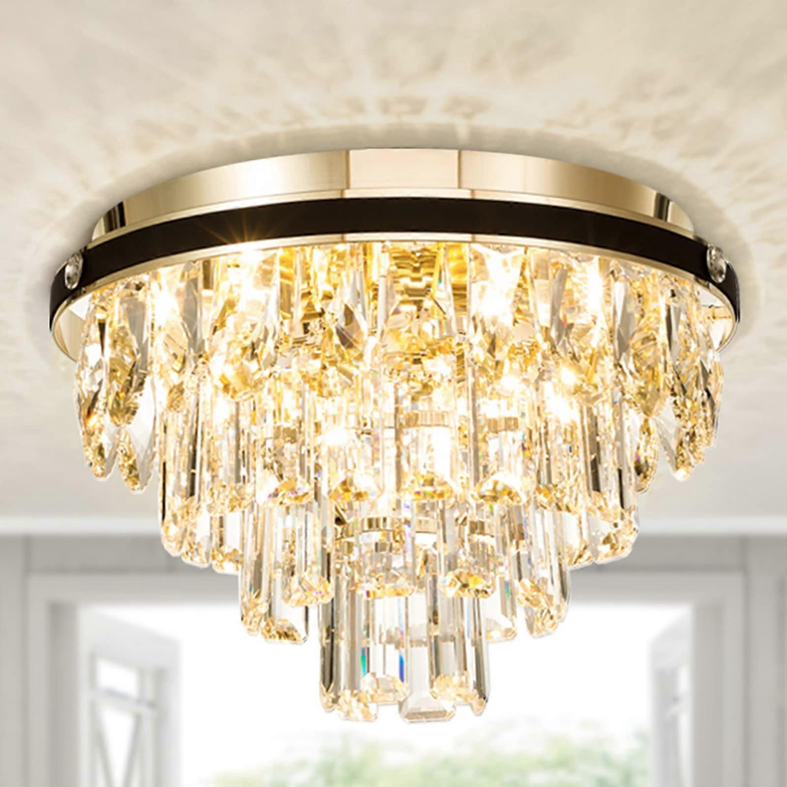 Crystal Chandeliers Flush Mount Ceiling Light Fixture,4 Lights Chandelier with Crystals