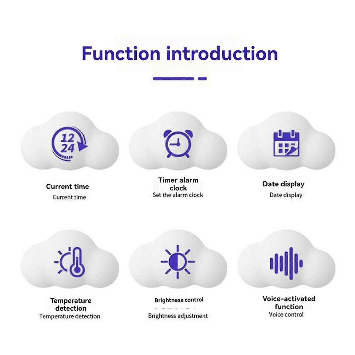 Alarm Clock Cloud Clock Bedside Snooze LED Voice Digital USB Clock B