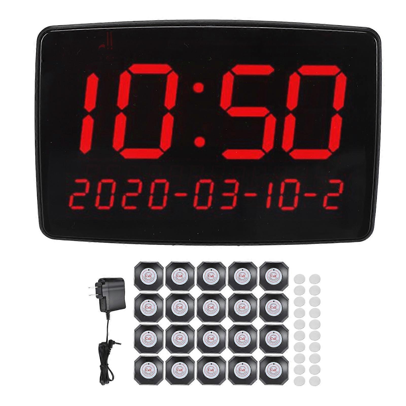 Wireless Calling System Long Range Time Display Restaurant Paging Table Bells with 20 Buttons 1 Receiver For Bar Hospital