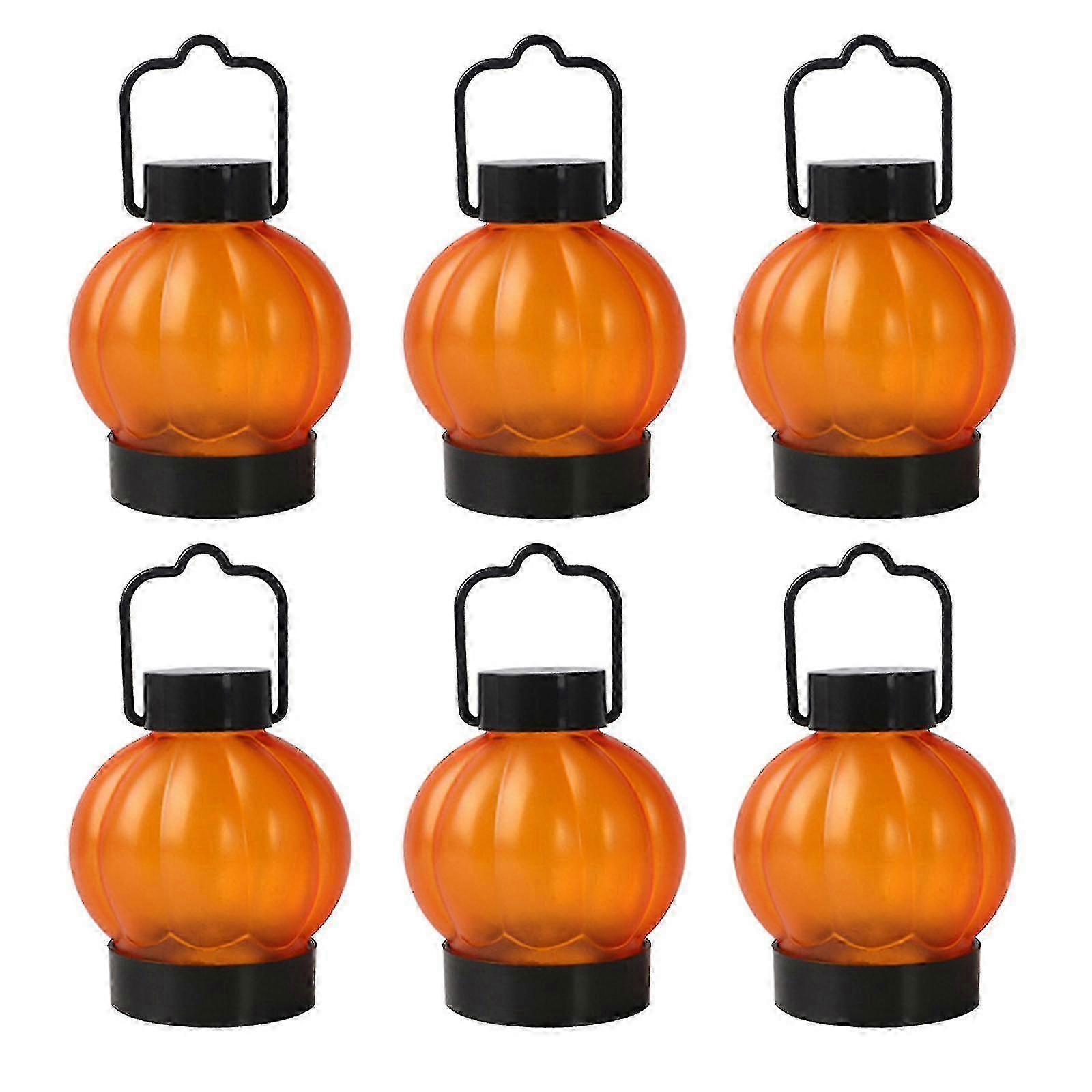 6pcs Halloween Decorations - Pumpkin Lantern with Ghost Face for Tealight Candles