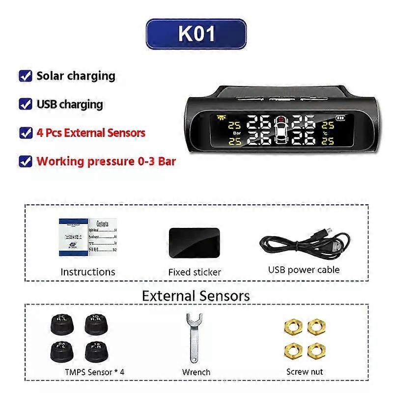 con E-ACE Tire Pressure Monitoring System Sensor Solar Tire Pressure Monitoring System Wireless Built-in External Car Universal TPMS