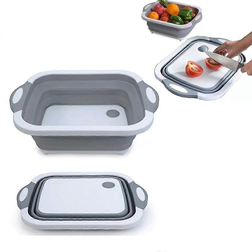 Folding Vegetable Washing Basket and Cutting Board - Gray - 1pc