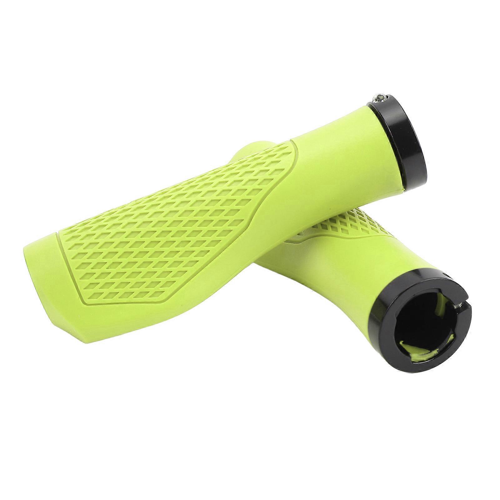 Pair of Cycling Handlebar Grips Rubber Anti Slip Shock Absorbing Ergonomic Cycle Locking Handle Grips Greenyellow 