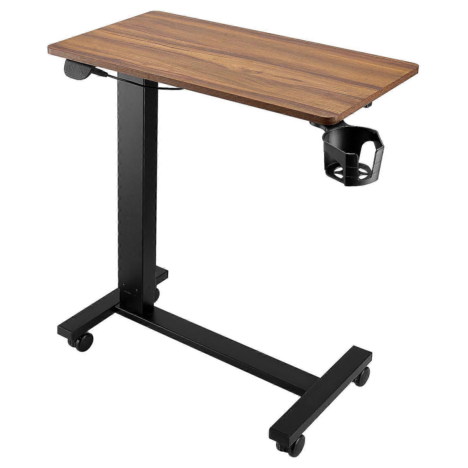 Mesa de Cabeceira, Mesa de Cabeceira Móvel com 4 Rodas, Elevação Elétrica com Botão de Atualização, Mesa de Laptop com Rodas, Madeira+Preto