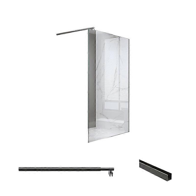 Della Francesca 70X200cm Single Shower Glass Screen With Black Wall Channel & Round Pole Shower Enclosures