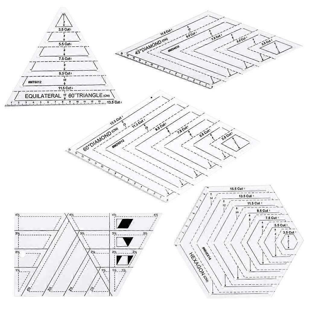 ERIOKK 5Pcs Quilting Templates Set, 45 60 Degree Rhombus Square Rulers Patchwork Tool