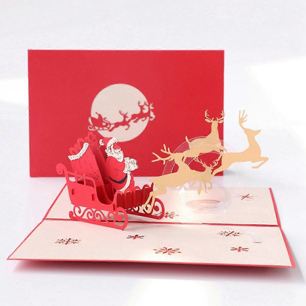 Merry Christmas Greeting Card 3D for Pop Up Card with Envelope Xmas Santa Elk Sled Postcard Party Invitation Decoration