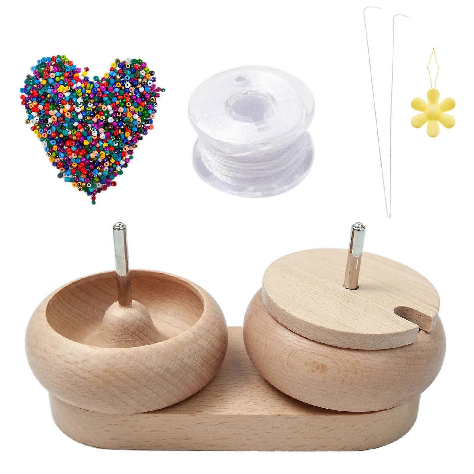Bead Spinner for Jewelry Making with 1000 Colorful Seed Beads Threader Wood Spin Bead Loader Holder with Beading Needle