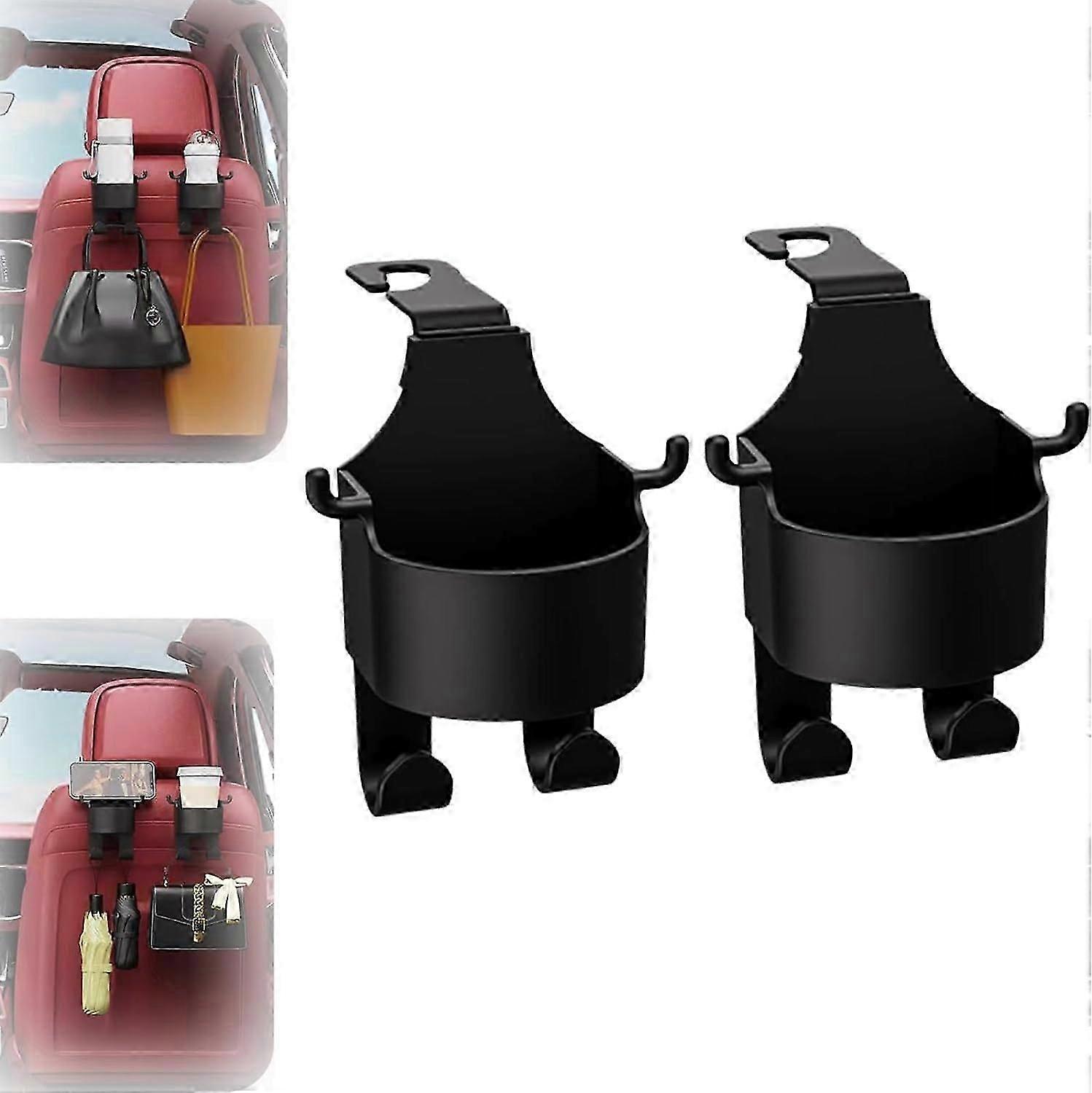2p 2 in 1 Car Hook & Backseat Cup Holder, Multi-functional Hook for Car Seat Back, Universal Car Headrest Hook, Seat Cup Cup Holder with Hooks for Car
