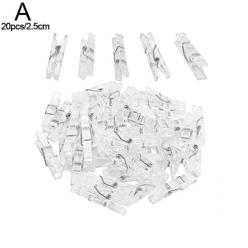 Transparent (A) 20 pcs $ 2.5cm Transparent Mini Plastic Clips Colorful Light String Stationery Photo Clips