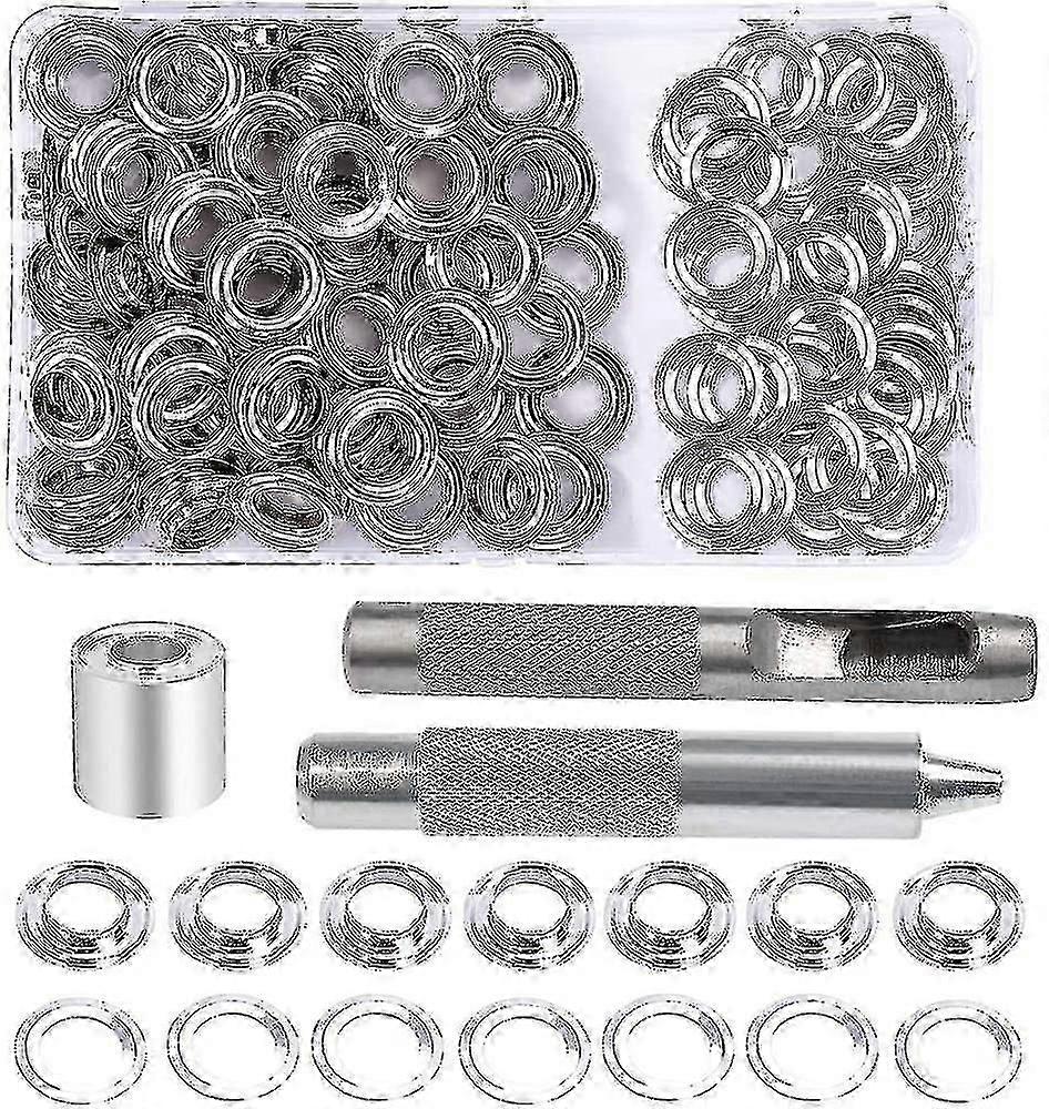 Grommet Eyelets Kit, 100 Sets Eyelets 10mm Eyelets, Tarpaulin Repair Kit, With 3pcs Grommet Grommet Eyelet Tools Kit For Tarp, Fabric, Curtains And Fa