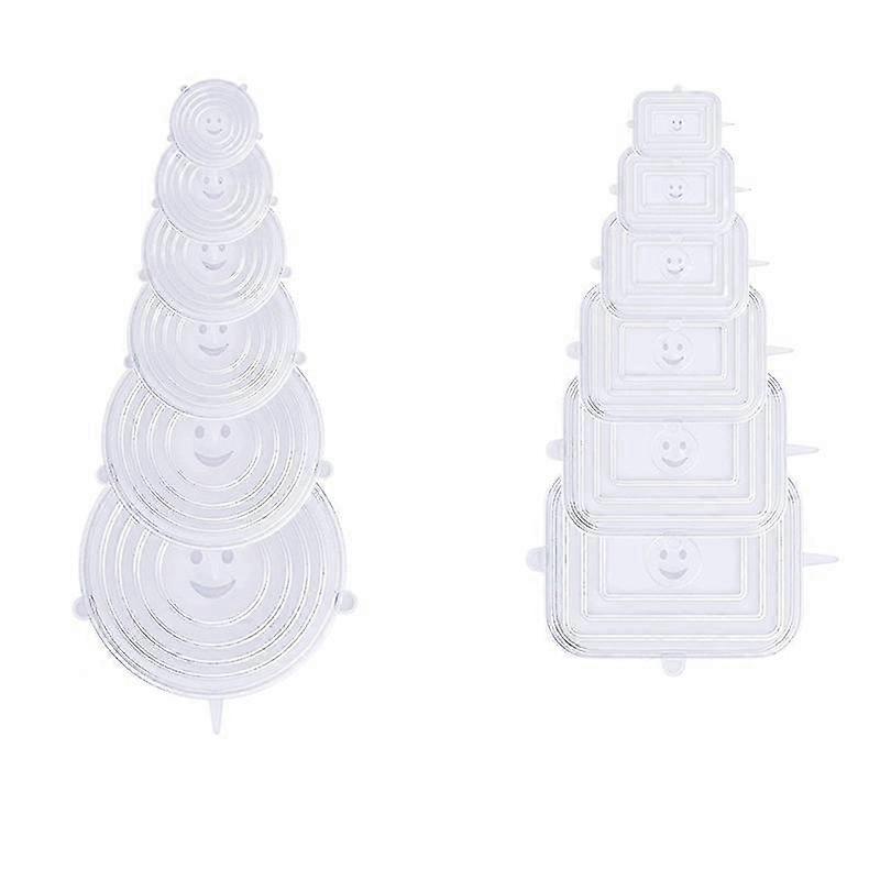 12 Pack Silicone Stretch Lids -Free Stretchable Round and Rectangle Food Covers to Fit All of Conta