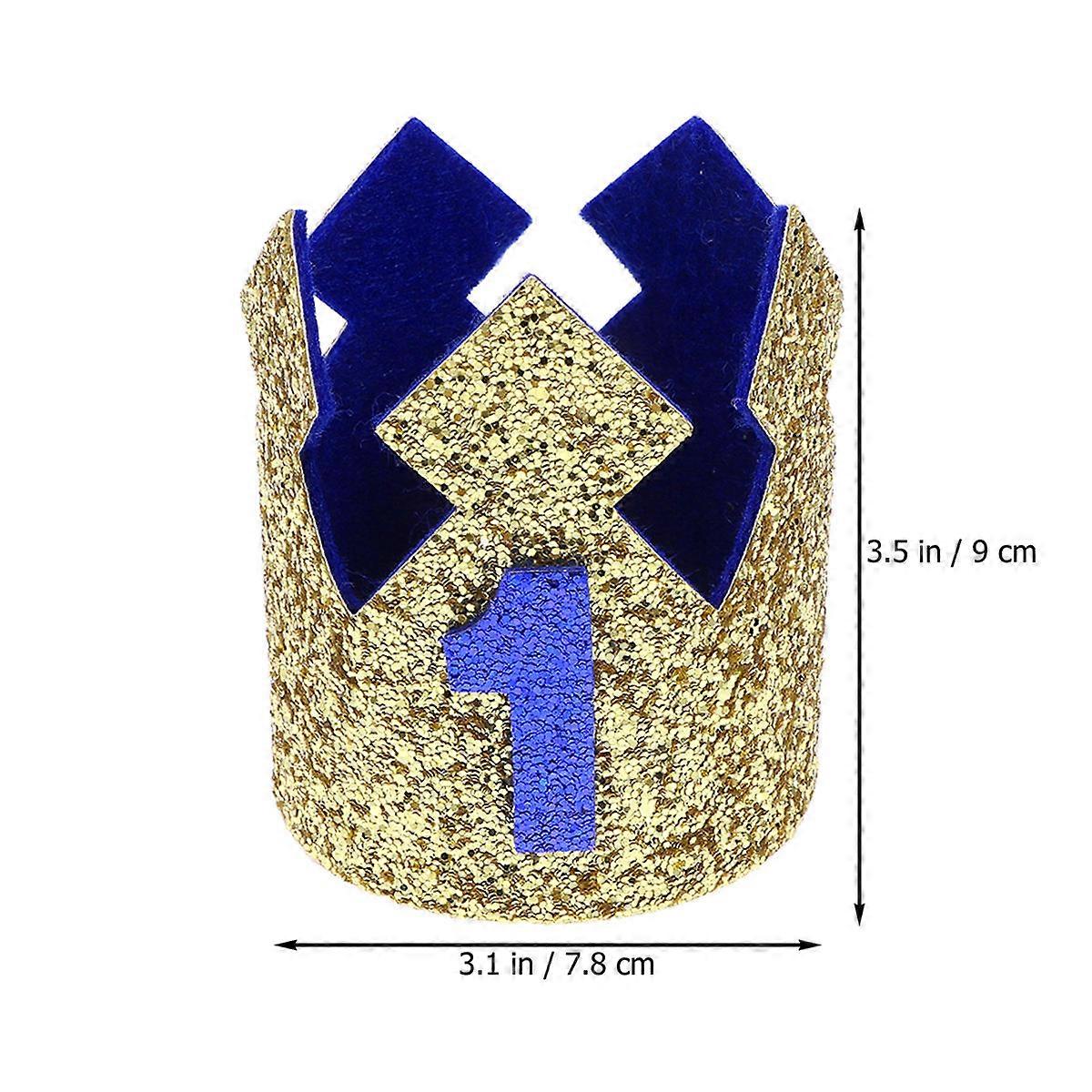 Baby Birthday Crown Party Hat Tiara Crown Hat for Kids Birthday Celebration Blue and Golden Crown with Blue Strap Photo Props 1Pcs