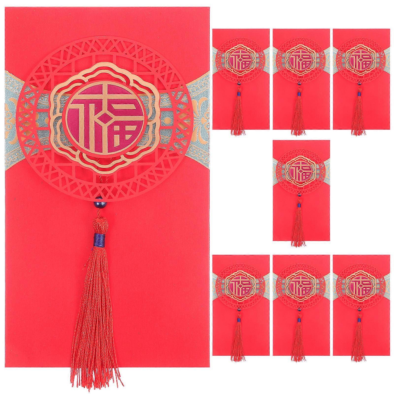 Festival Red Envelope Tassel Style Chinese New Year present Container 17.00X9.00X0.10CM 8Pcs