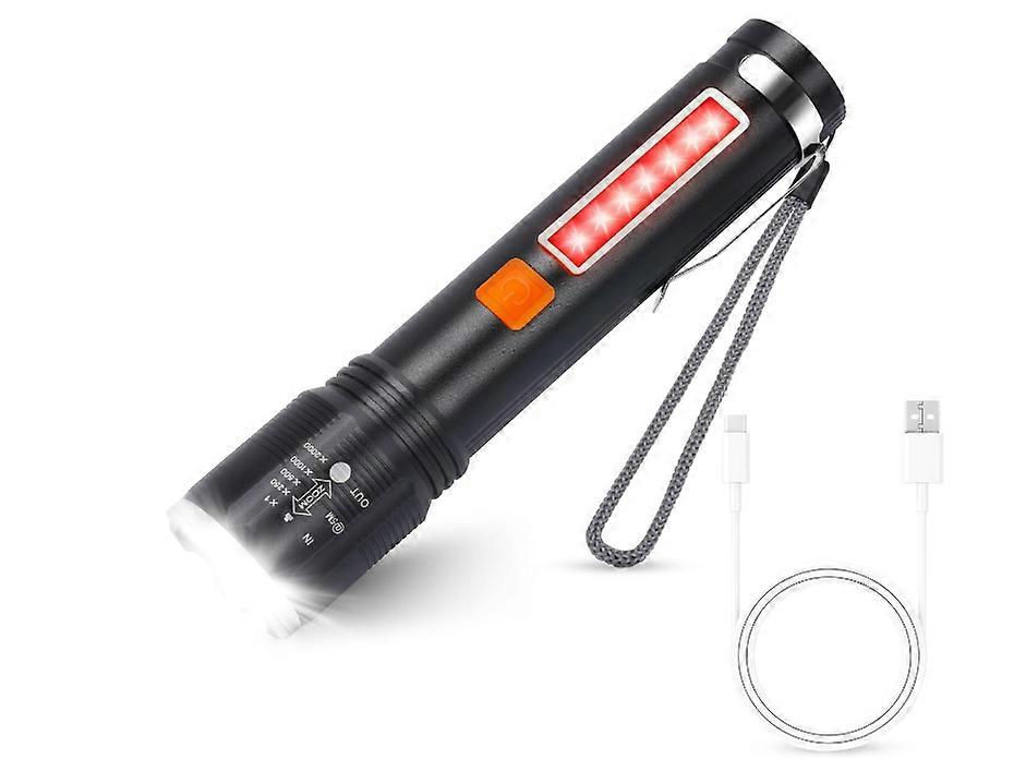 LED Torch 3000 Lumens Rechargeable, Powerful Torches Battery Powered Super Bright Adjustable Focus, 4 Modes, Waterproof Pocket Flashlight(Black)