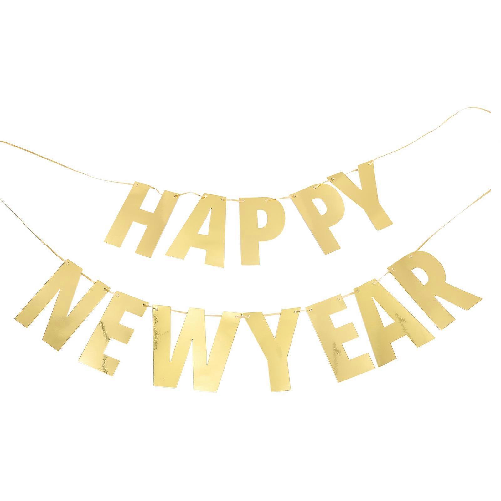 Hanging Banners New Year Party Decoration Golden Rectangular Paper 18X16CM 1 Set