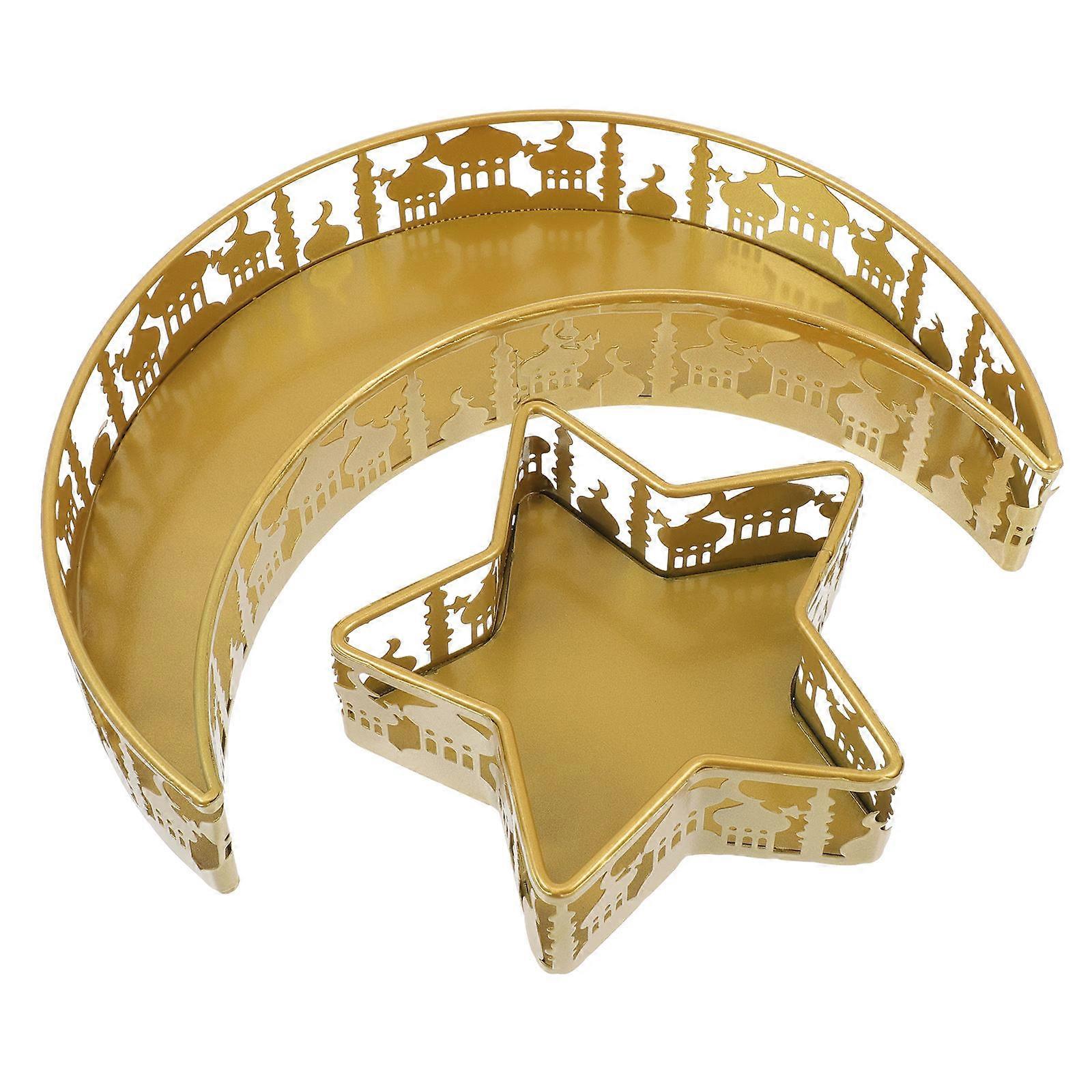 ジュエリートレイイスラム教徒の家の錬鉄の月の形のトレイリラックスした時間のための家の装飾ゴールデン26.5X20.5CM装飾2個