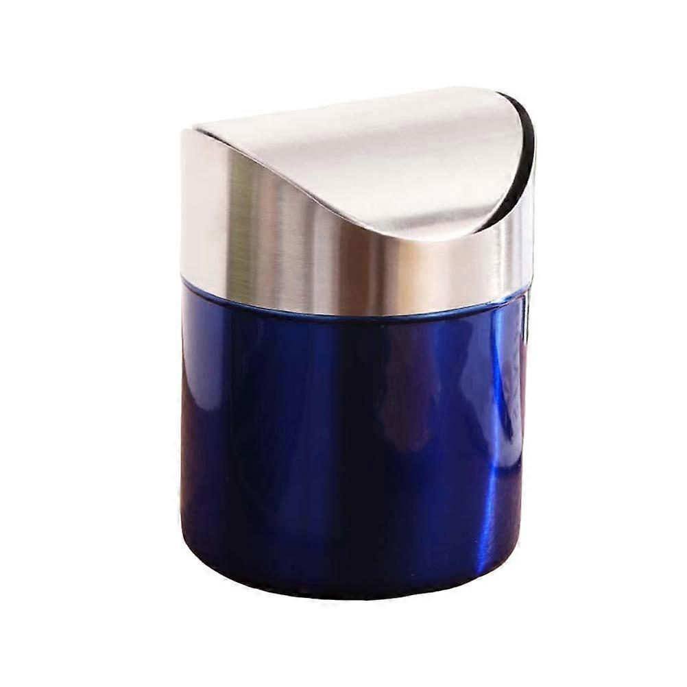 Small Desk Trash Can Garbage Can Blue Silver Waste Container Office Use 12.5 x 12.5 x 16 Cm 1Pcs