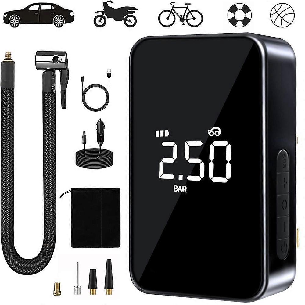 Portable Air Compressor, 6000mAh Mini Electric Inflator, 150PSI Electric Bicycle Pump, Compressor with Digital Display LED Light and USB C Port for M