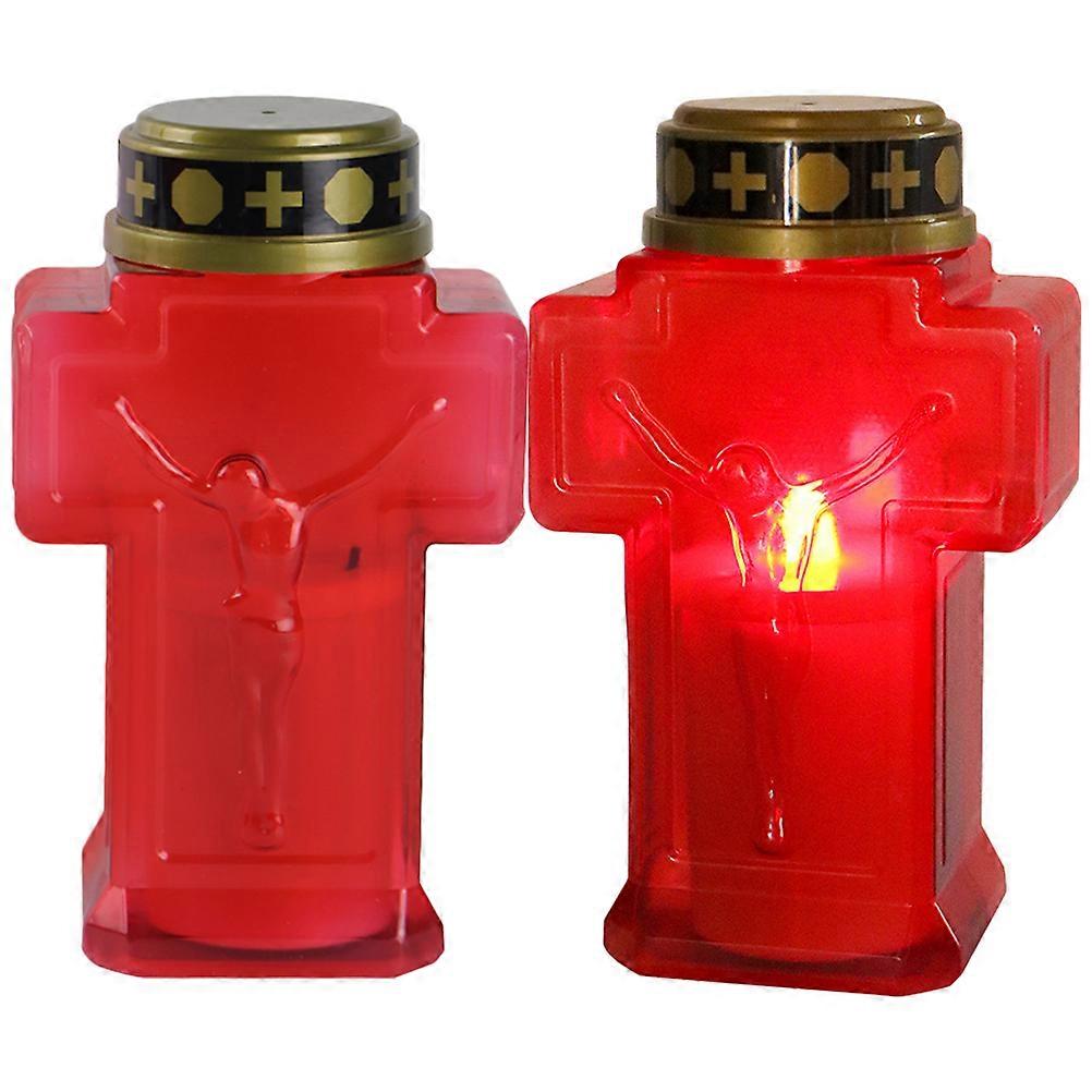 Realistic Flameless Candles Creative Cross Candle Lights Security Lighting Graveyard Use 2Pcs