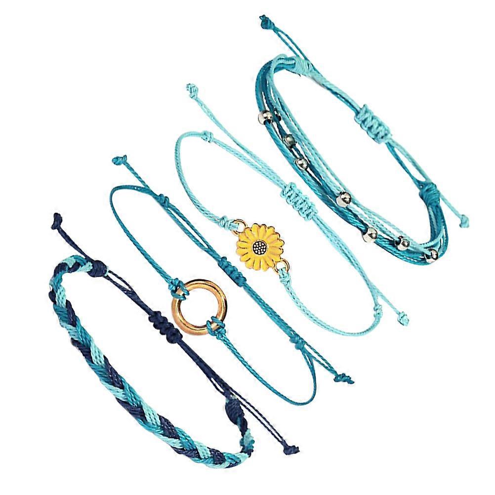 Handmade Braided Rope Sunflower Bracelet Simple Woven Design 4Pcs Party Favor