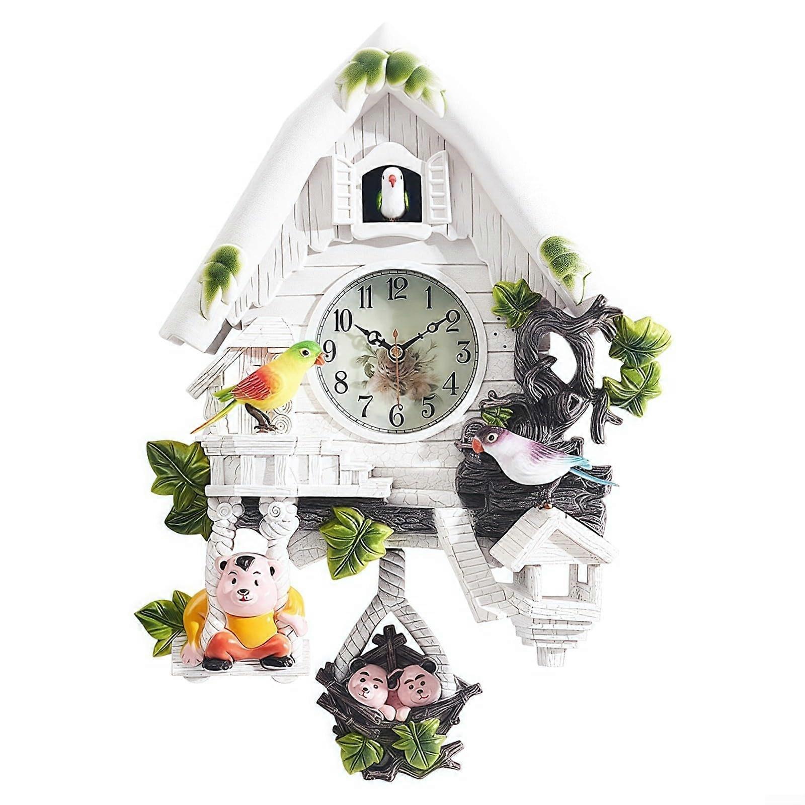 Charming House Shaped Wall Clock, White Cuckoo Pendulum Clock with Working Bird Timer for Home Decor
