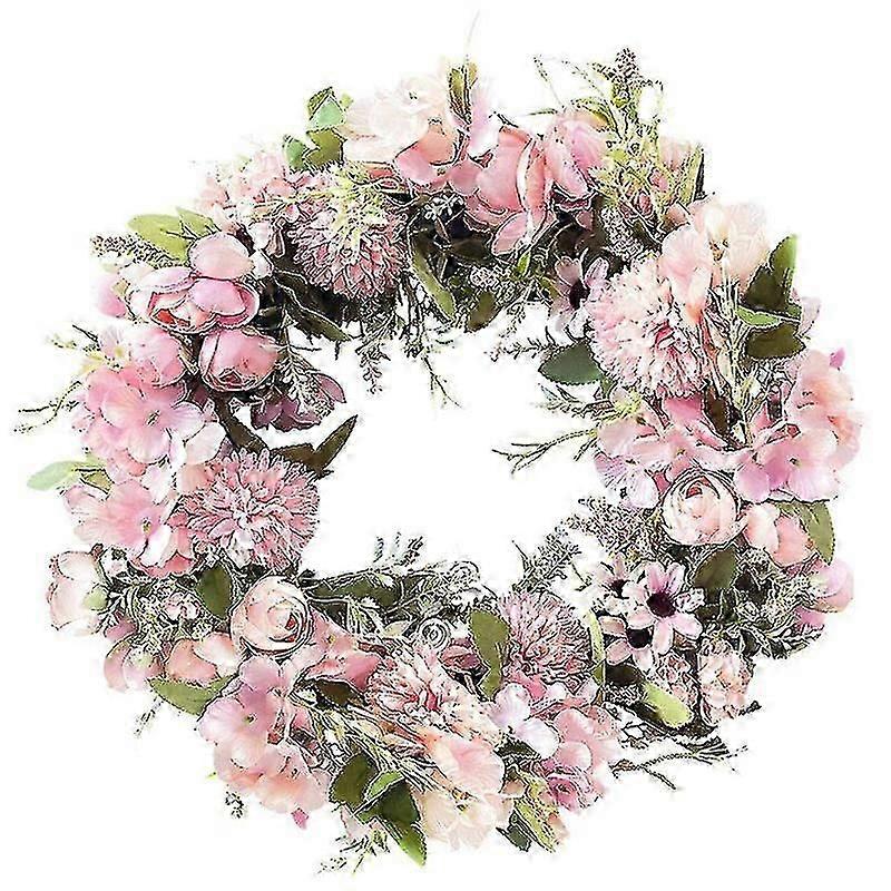 正面玄関、窓、結婚式、壁の家の装飾のための現実的な手作りのピンクの花輪-17インチの人工的な